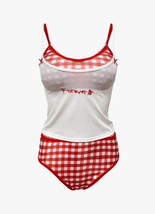 Red Check Bikini Set   Gingham Check 4 Piece Bikini Set
