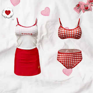 Red Check Bikini Set   Gingham Check 4 Piece Bikini Set