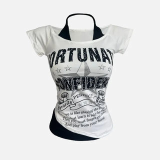 Star Halter Neck Layered Print Short Sleeve T Shirt