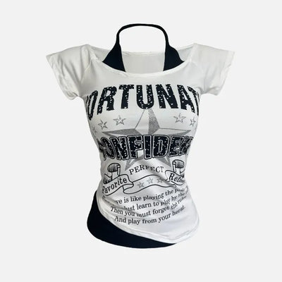 Star Halter Neck Layered Print Short Sleeve T Shirt