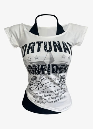 Star Halter Neck Layered Print Short Sleeve T Shirt