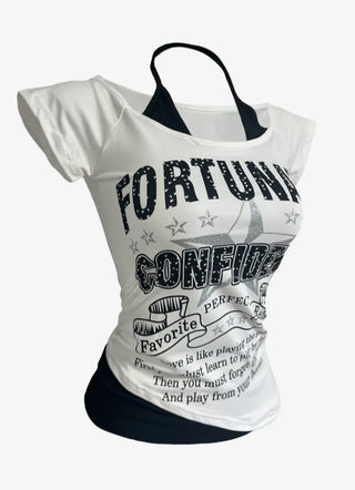 Star Halter Neck Layered Print Short Sleeve T Shirt