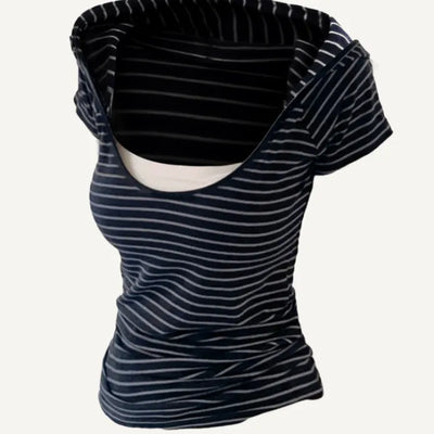 Navy Stripe Hoodie Tee   Slim Fit Stripe Hoodie Tee