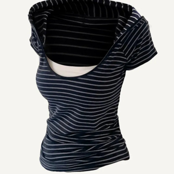 Navy Stripe Hoodie Tee   Slim Fit Stripe Hoodie Tee