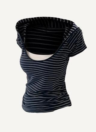 Navy Stripe Hoodie Tee   Slim Fit Stripe Hoodie Tee