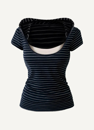 Navy Stripe Hoodie Tee   Slim Fit Stripe Hoodie Tee