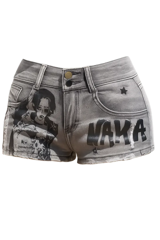 NANA Denim Shorts   Printed & Studded Belt Detail Denim Shorts