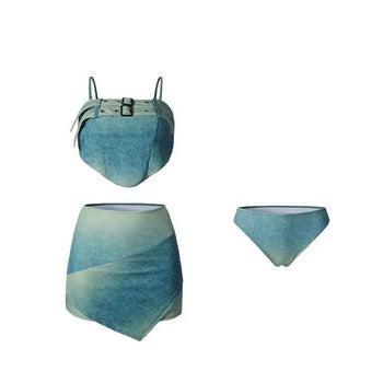 Denim skirt bikini 3 piece set Vintage y2k.