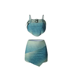 Denim skirt bikini 3 piece set Vintage y2k.