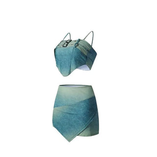 Denim skirt bikini 3 piece set Vintage y2k.