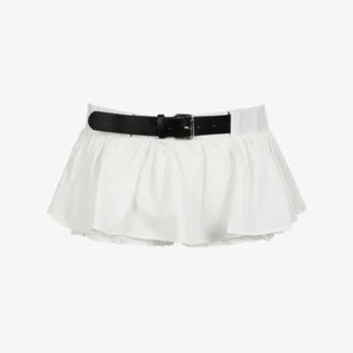 Flare Balloon Belted White Mini Skirt