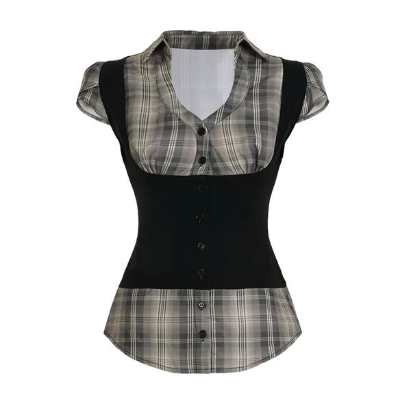 Checked shirt mix bustier vest top