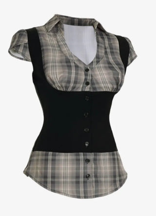 Checked shirt mix bustier vest top
