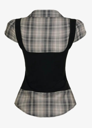 Checked shirt mix bustier vest top