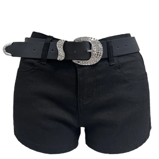 Glam Western Belted Black Shorts