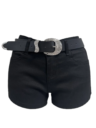 Glam Western Belted Black Shorts