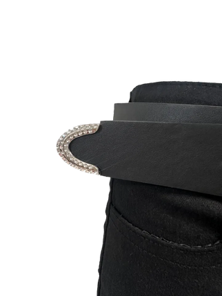 Glam Western Belted Black Shorts