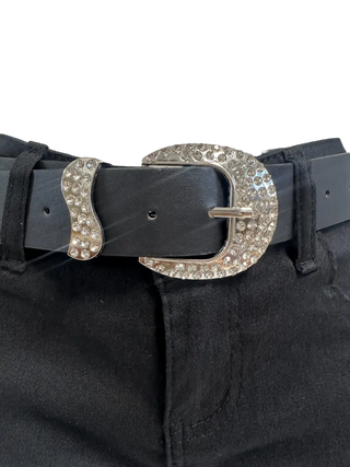 Glam Western Belted Black Shorts