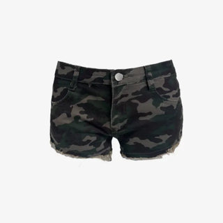 Low rise camo pattern shorts + vintage belt set