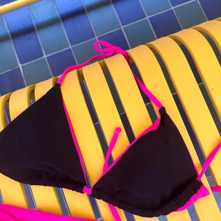 Two color hot pink and black string bikini simple bikini swimsuit