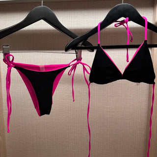 Two color hot pink and black string bikini simple bikini swimsuit
