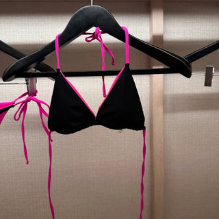 Two color hot pink and black string bikini simple bikini swimsuit