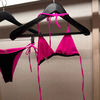 Two color hot pink and black string bikini simple bikini swimsuit