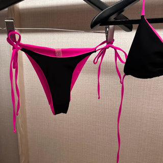 Two color hot pink and black string bikini simple bikini swimsuit