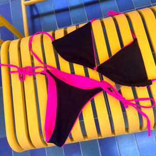 Two color hot pink and black string bikini simple bikini swimsuit