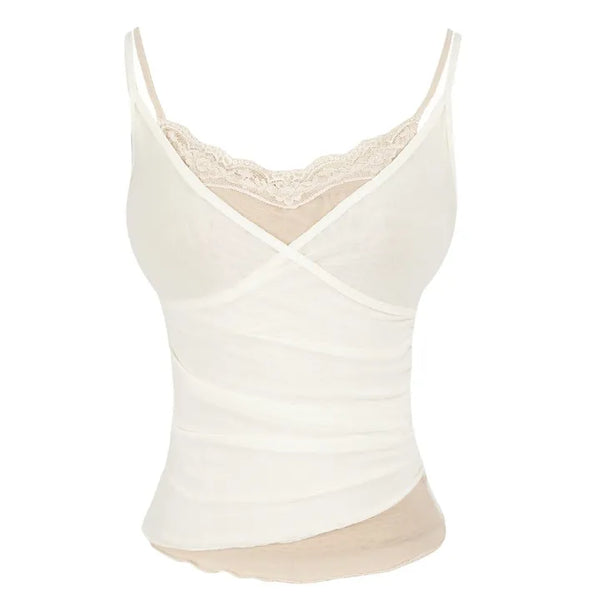 Milk Wrap Cami   Lace Bralette Layered Wrap Sleeveless