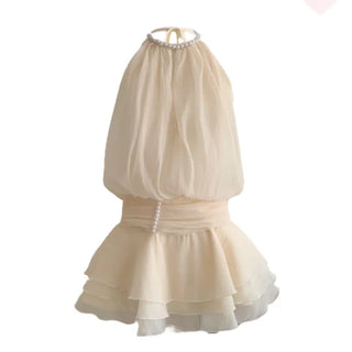 Chiffon cancan halterneck mini dress
