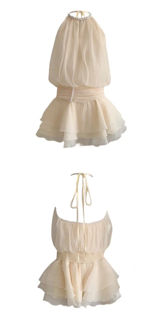 Chiffon cancan halterneck mini dress