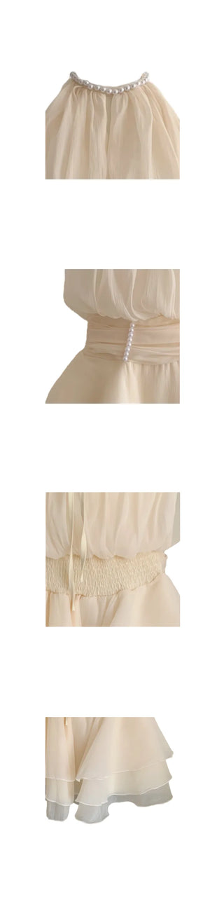 Chiffon cancan halterneck mini dress