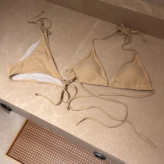 Delicate skin tone waist cross strap bikini