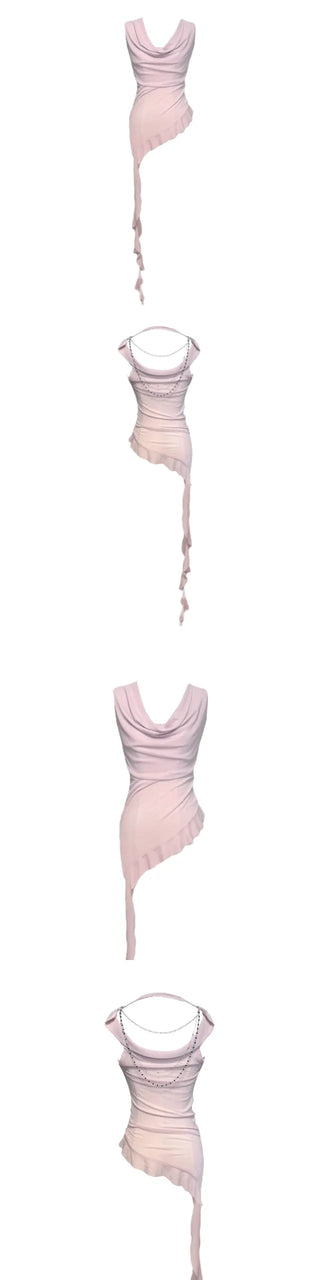 Beaded halter necklace sheer chiffon drape top