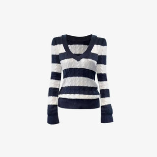 Stripe Knit V Neck Pullover