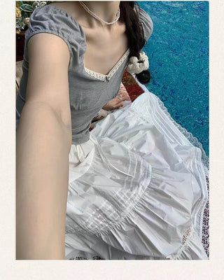 Lace A-line white skirt