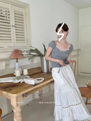 Lace A-line white skirt