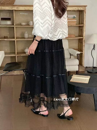 Flocked polka dot skirt
