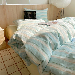 Pastel Blue Striped Duvet Cover Set