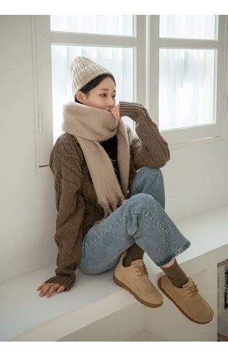 Commuse Cowhide Fur-Lined Flats 2cm