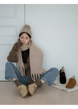 Commuse Cowhide Fur-Lined Flats 2cm