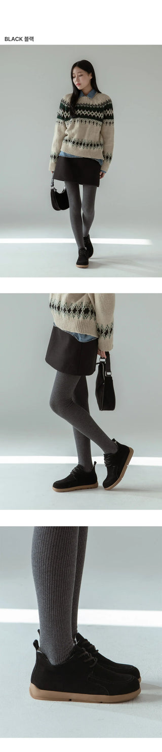Commuse Cowhide Fur-Lined Flats 2cm