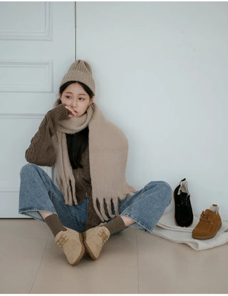 Commuse Cowhide Fur-Lined Flats 2cm