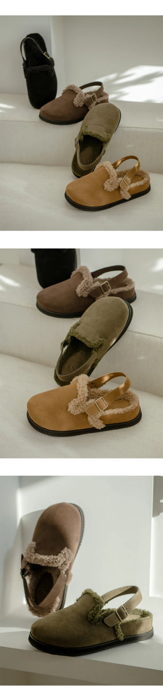 Covent Suede Fur-Lined Flats 4cm Slingback