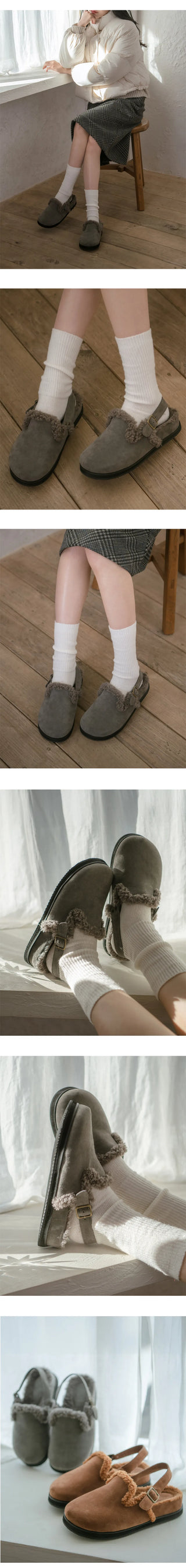 Covent Suede Fur-Lined Flats 4cm Slingback