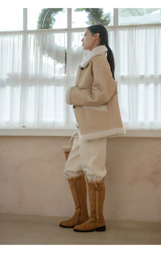 Berta Shearing Suede Long Boots 4cm
