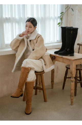 Berta Shearing Suede Long Boots 4cm