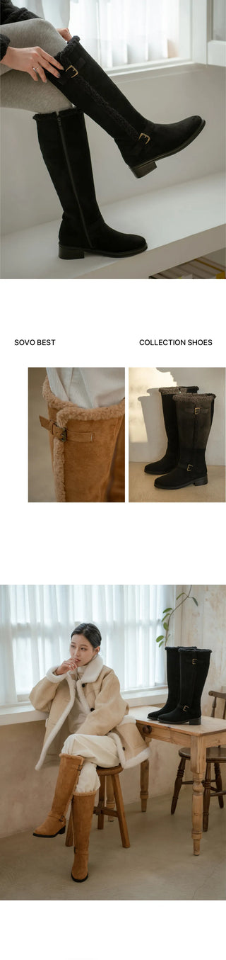 Berta Shearing Suede Long Boots 4cm