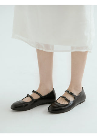 Commute Double Mary Jane Flat Shoes 1cm